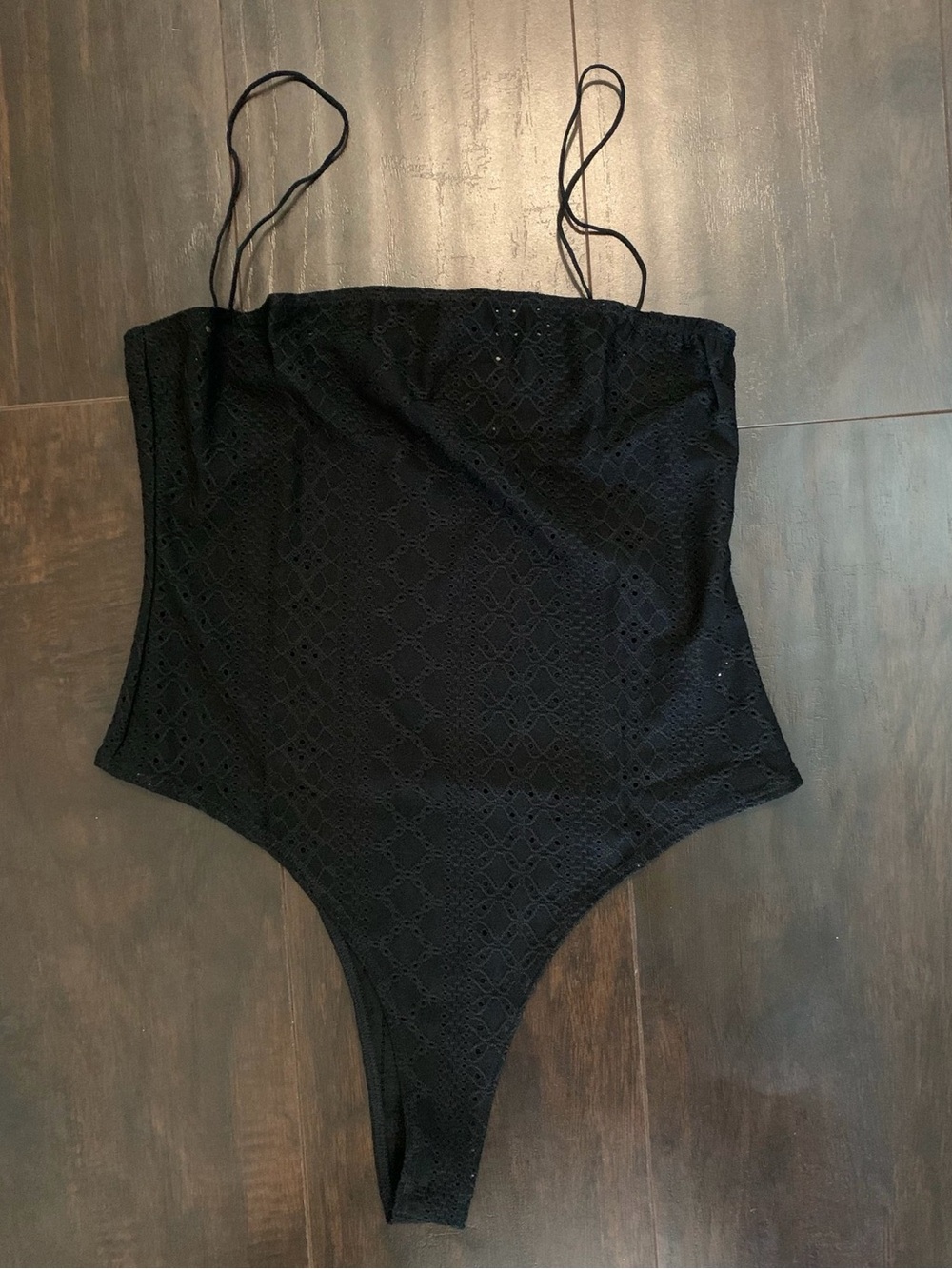 Love Tree Black Lace Bodysuit with Spaghetti Straps